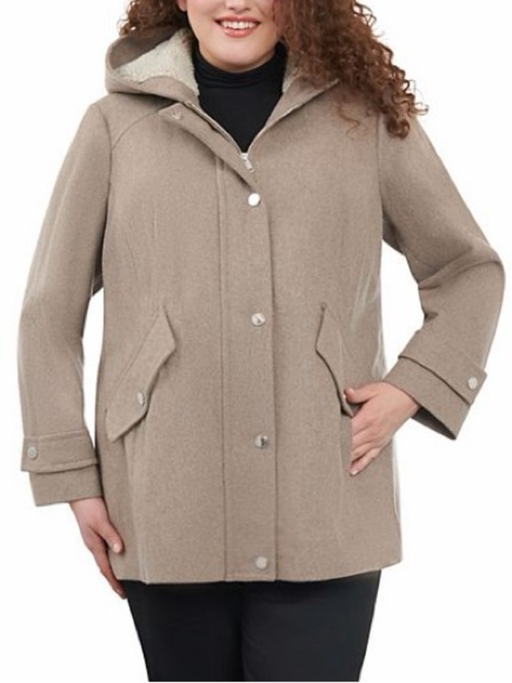 London Fog Sherpa-Lined Hood Wool-Blend Coat